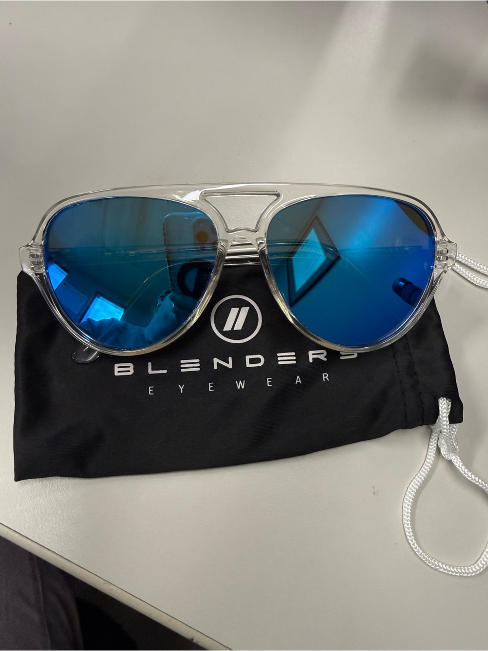 Blenders Clear Frame Blue Mirrored Aviator Sunglasses - Women’s